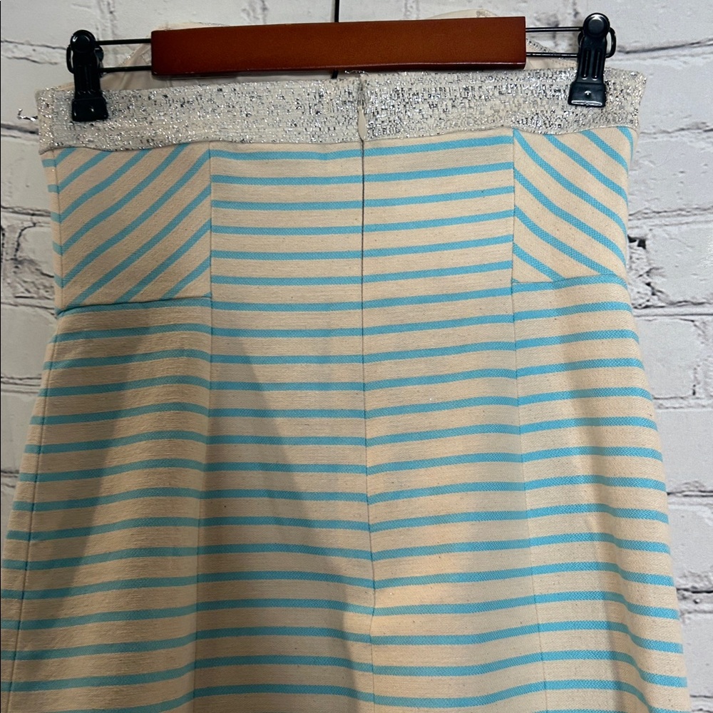 Lilly Pulitzer Blue & Ivory Striped Metallic Silver Trim Strapless Dress Size 0 - Picture 5 of 9
